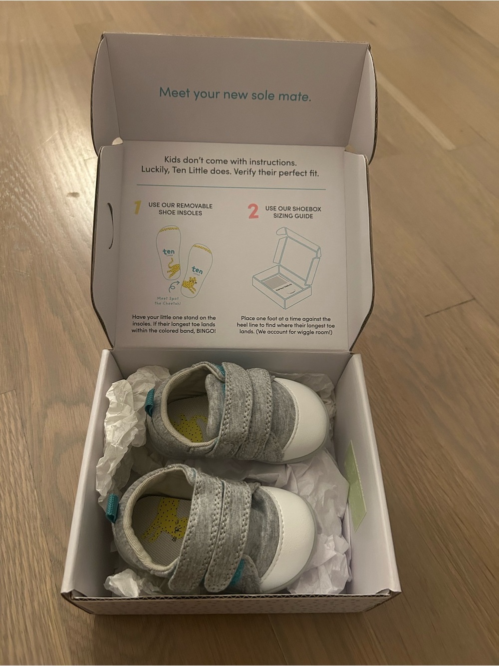 NEW IN BOX Ten Little Gray Baby Walker Shoes with Teal Accent